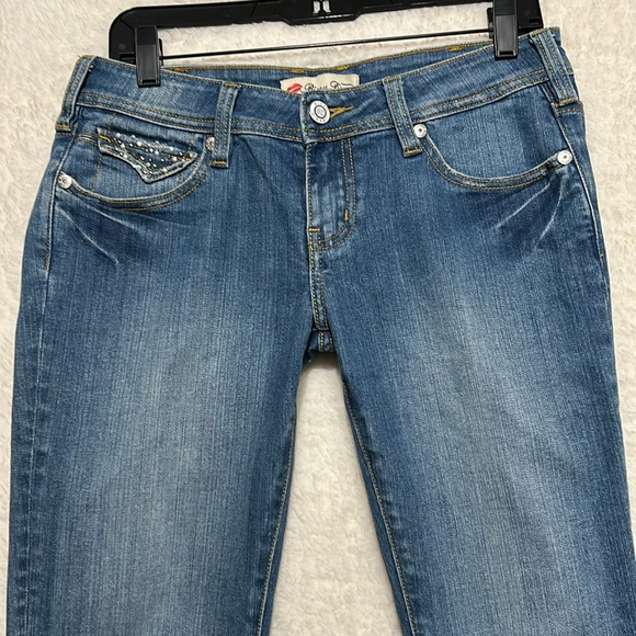 Y2K Bisou Deve bling button flap back pocket boot cut jeans size 28 - Picture 4 of 13